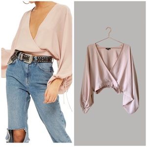 Topshop Balloon Sleeve Wrap Top Pink